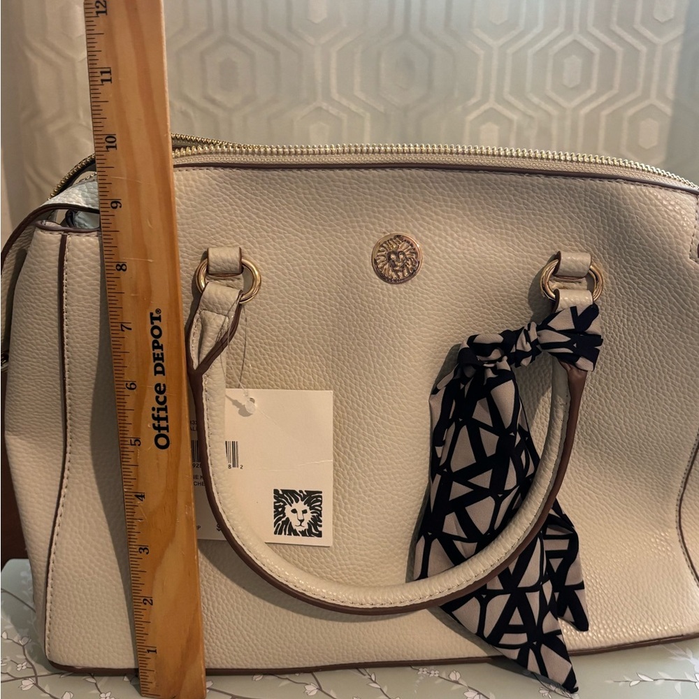Anne Klein Elegant Cream Handbag with Scarf Accent - Picture 5 of 7